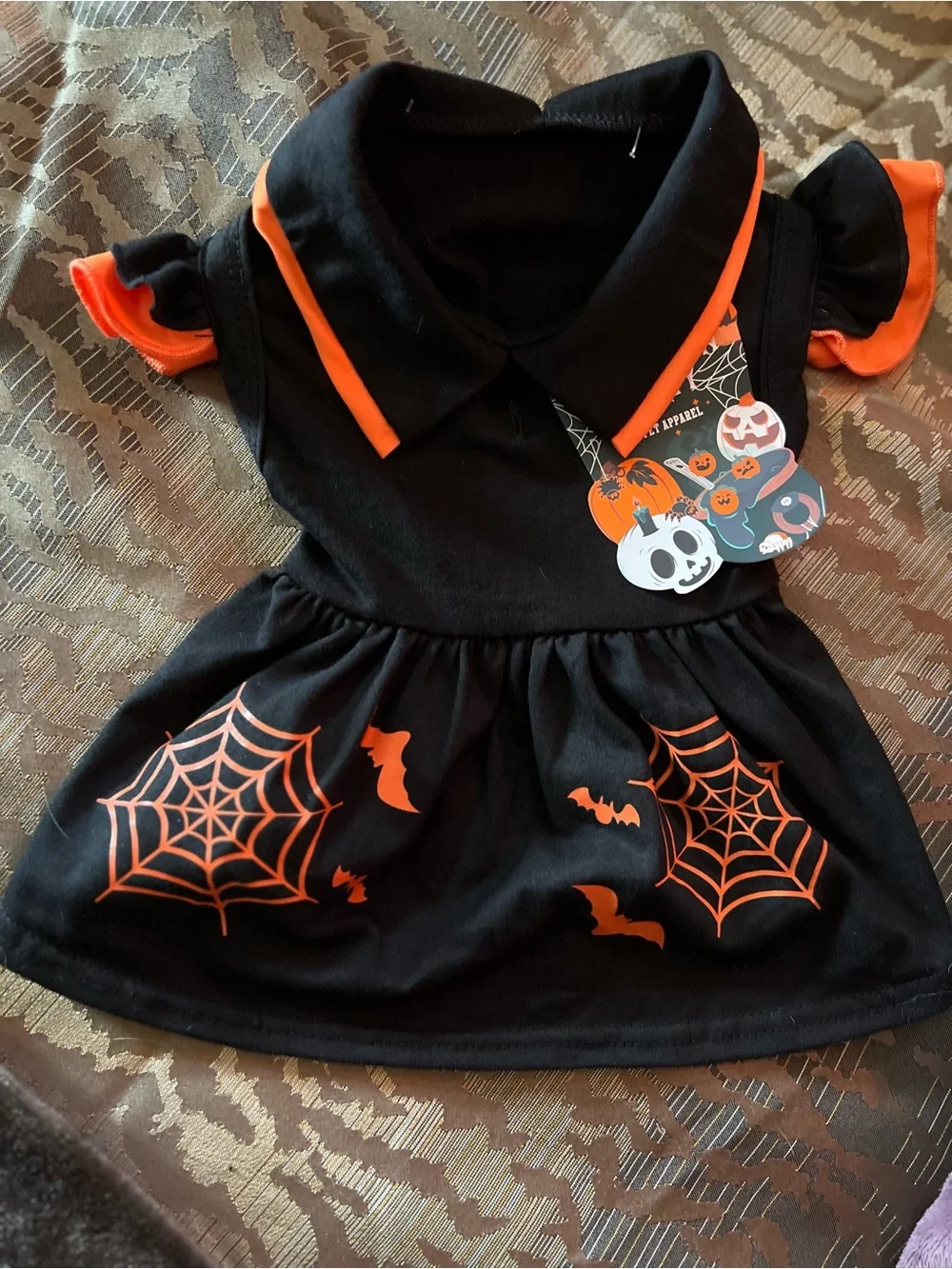 🧡🖤Pet Halloween black &orange Spiderweb Dress-NWT-SZ XS